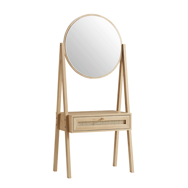 Frances Woven Rattan Standing Vanity Table with Mirror, Natural