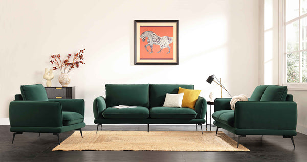 Obriel Forest Green Velvet Sofa, 3-Seater
