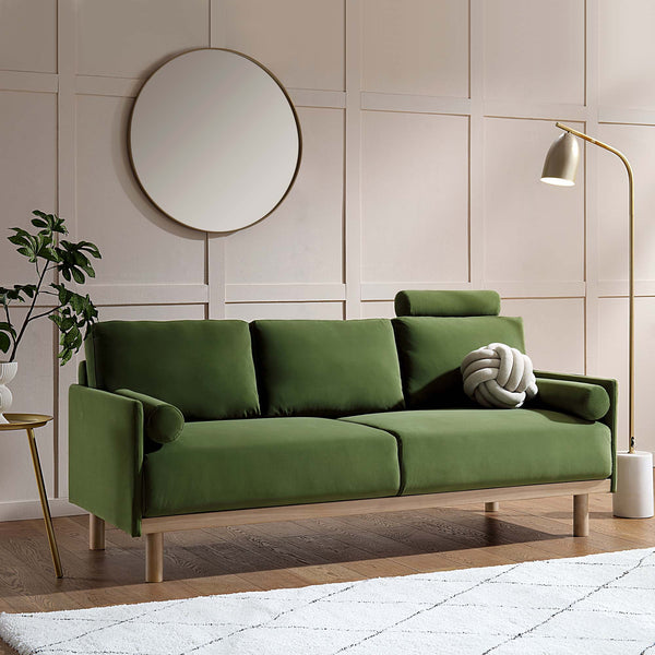 Timber Fern Green Velvet Sofa, 3-Seater