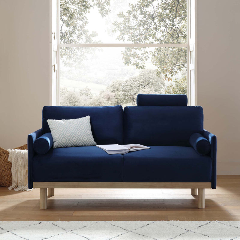 Timber Navy Blue Velvet Sofa, 2-Seater
