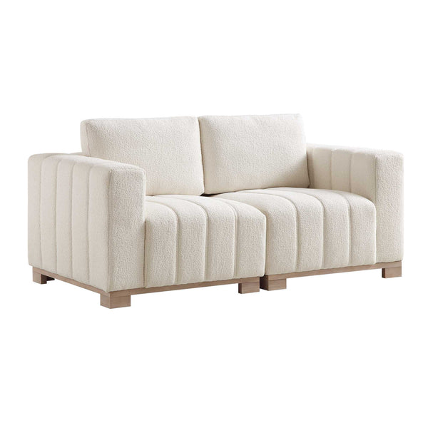 Belsize Beige Boucle Sofa with Wooden Base, 2-Seater