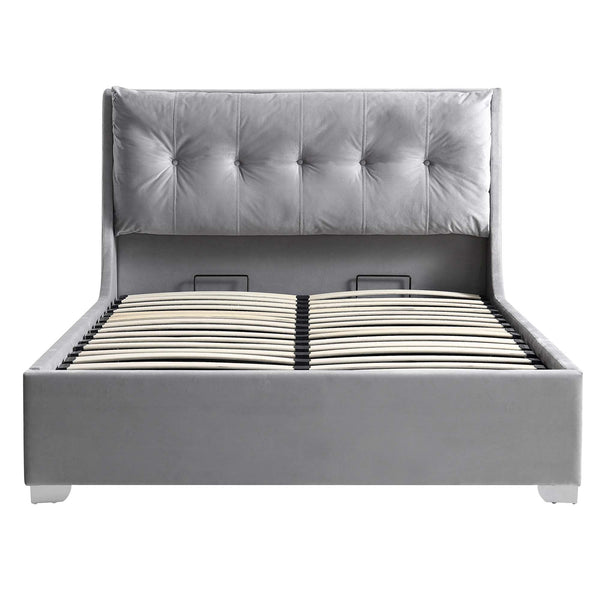 Hadley Gray Velvet Ottoman Storage Bed