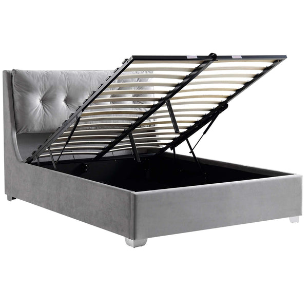 Hadley Gray Velvet Ottoman Storage Bed