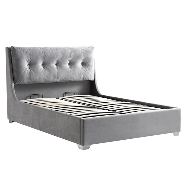 Hadley Gray Velvet Ottoman Storage Bed