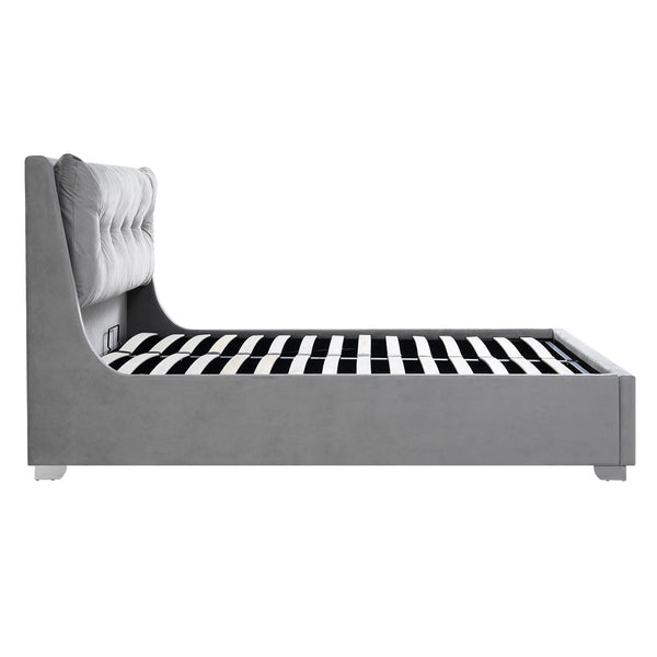 Hadley Gray Velvet Ottoman Storage Bed