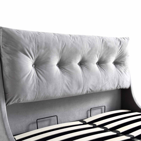 Hadley Gray Velvet Ottoman Storage Bed