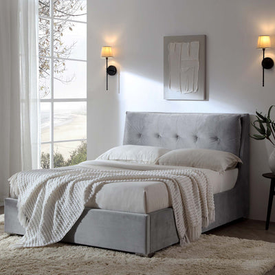 Hadley Gray Velvet Ottoman Storage Bed
