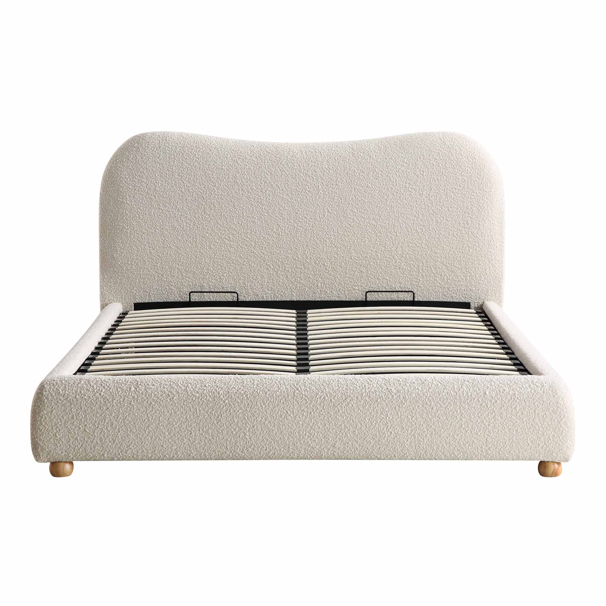 Egerie Curved Headboard Beige Boucle Ottoman Storage Bed | daals.com