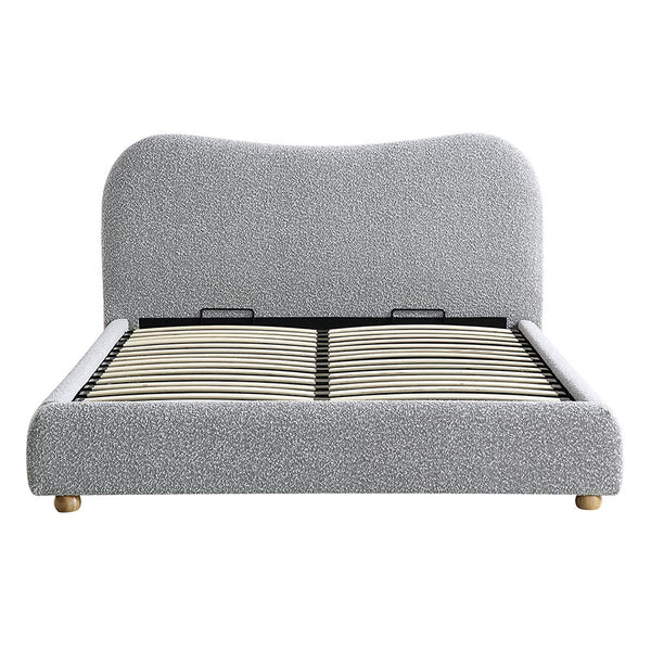 Egerie Curved Headboard Mist Gray Boucle Ottoman Storage Bed