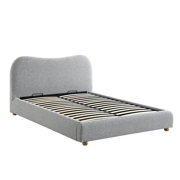 Egerie Curved Headboard Mist Gray Boucle Ottoman Storage Bed
