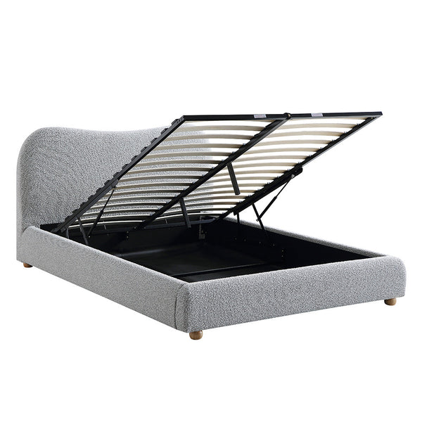 Egerie Curved Headboard Mist Gray Boucle Ottoman Storage Bed