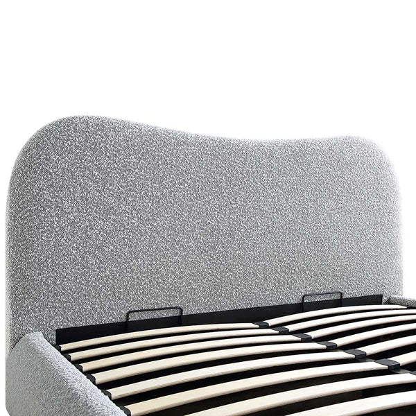 Egerie Curved Headboard Mist Gray Boucle Ottoman Storage Bed