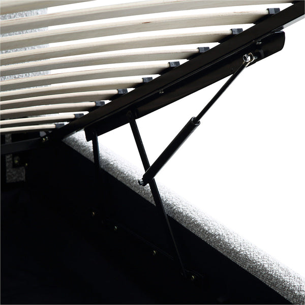 Egerie Curved Headboard Mist Gray Boucle Ottoman Storage Bed