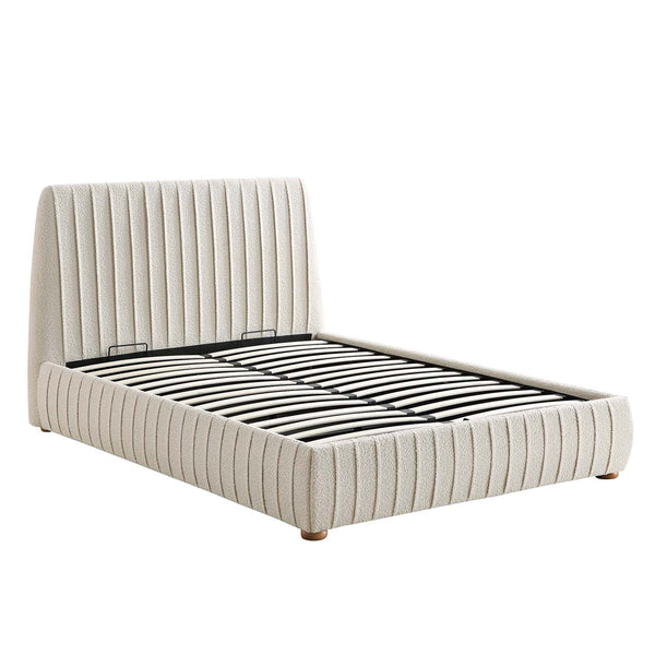 Helia Pleated Ottoman Storage Bed, Beige Boucle