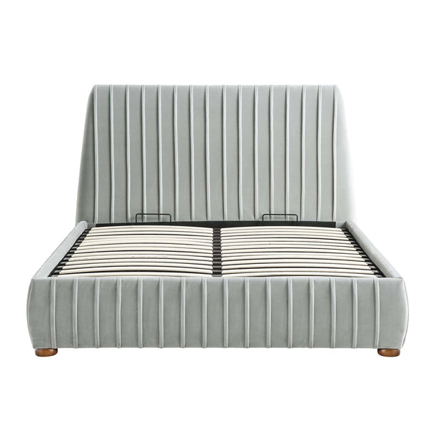 Helia Pleated Ottoman Storage Bed, Silver Gray Velvet