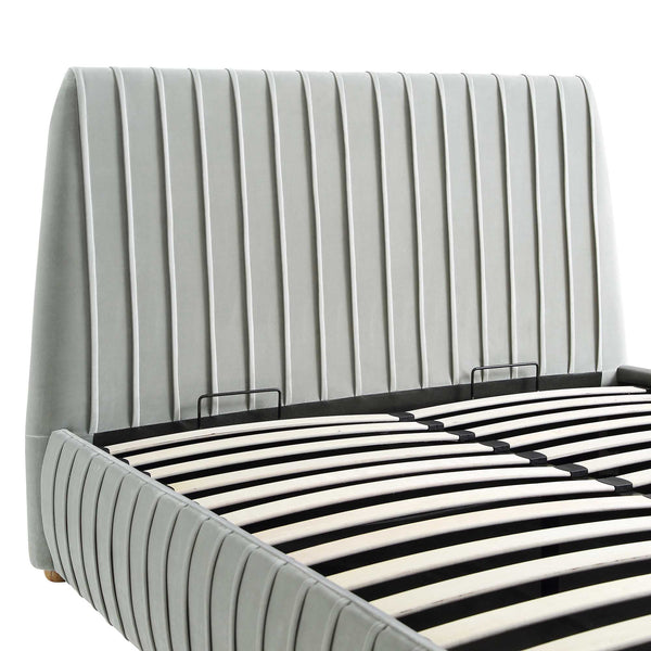 Helia Pleated Ottoman Storage Bed, Silver Gray Velvet