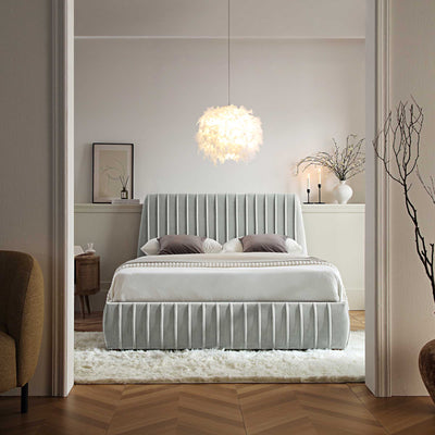 Helia Pleated Ottoman Storage Bed, Silver Gray Velvet