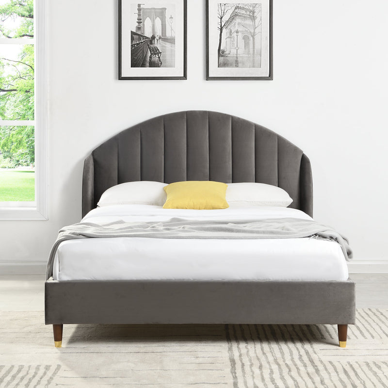 Eleanor Gray Velvet Upholstered Bed Frame with Domed Headboard