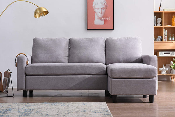 Campbell 3 Seater Sofa with Reversible Chaise in Light Gray