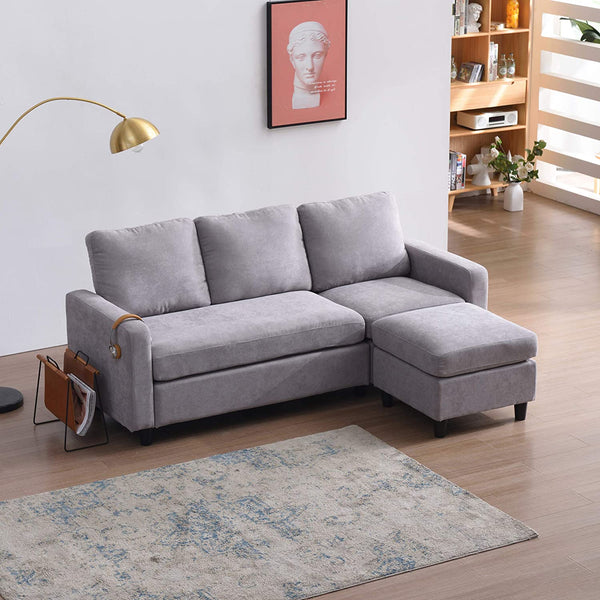 Campbell 3 Seater Sofa with Reversible Chaise in Light Gray