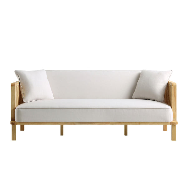 Pienza Cane Sofa Bed, Beige Woven Fabric with Natural Frame