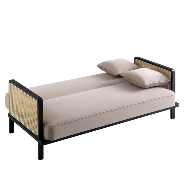 Pienza Cane Sofa Bed, Taupe Velvet with Black Frame