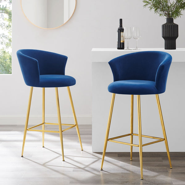 Kylie Set of 2 Blue Velvet Bar Stools