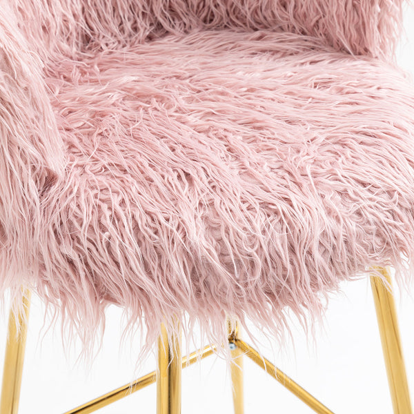Kylie Set of 2 Pink Plush Shaggy Faux Fur Bar Stools