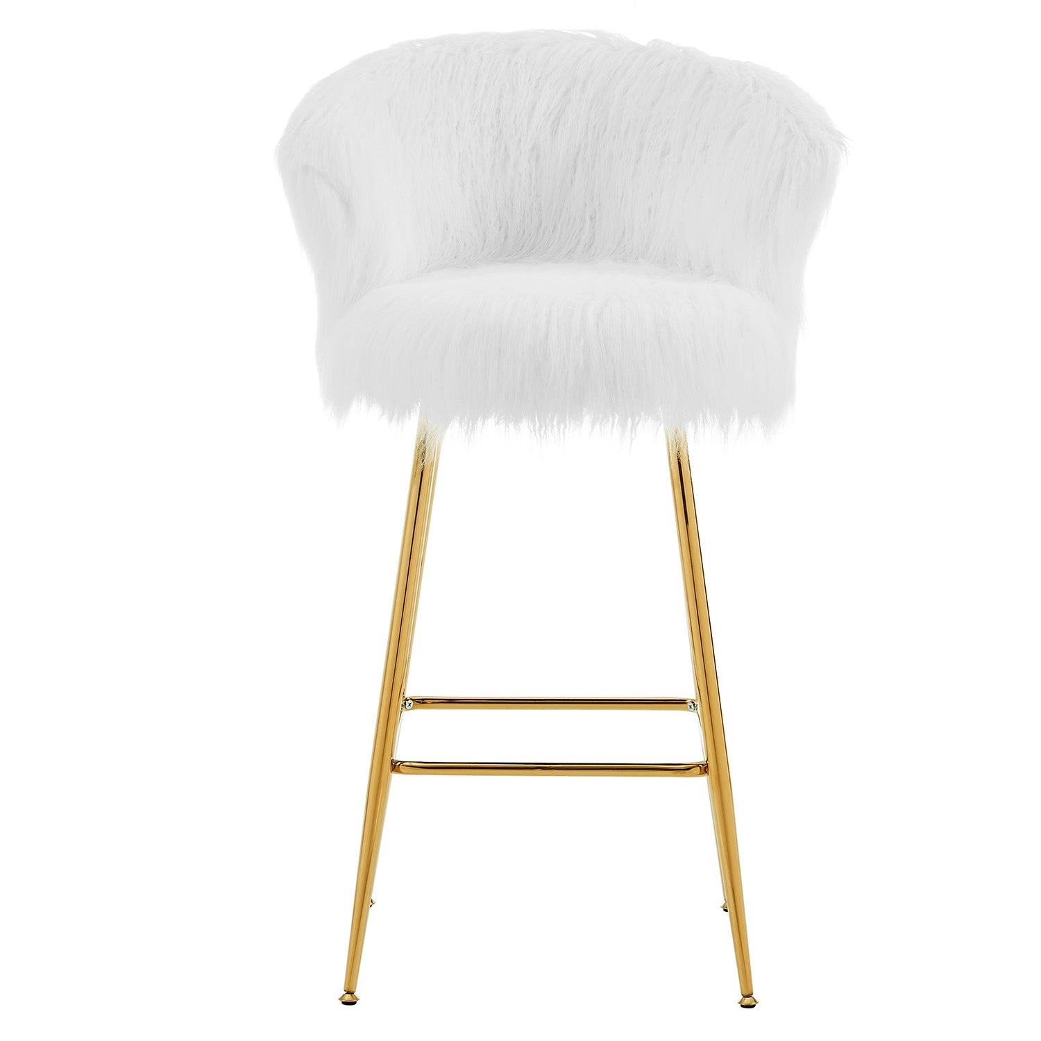 Kylie Set of White Plush Shaggy Faux Fur Bar Stools