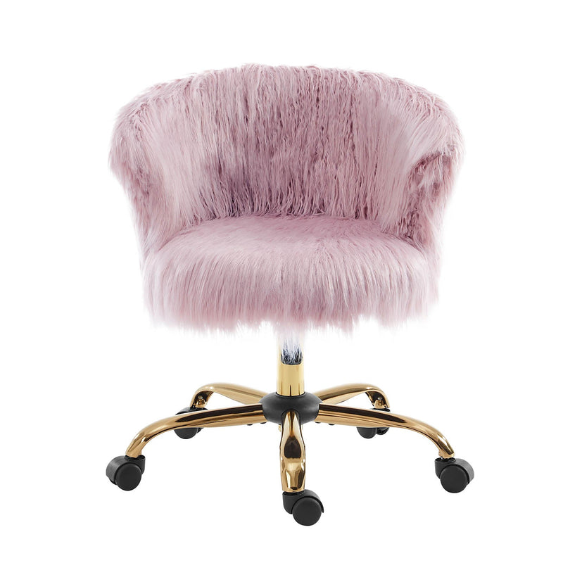 Kylie Plush Shaggy Faux Fur Swivel Chair, Pink