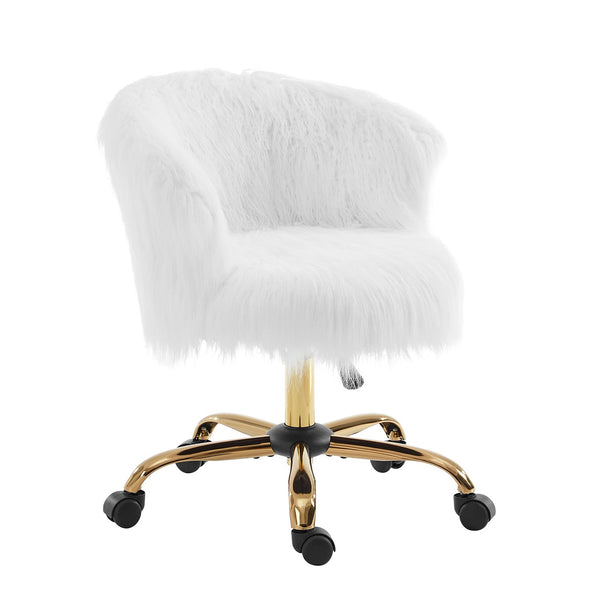 Kylie Plush Shaggy Faux Fur Swivel Chair, White