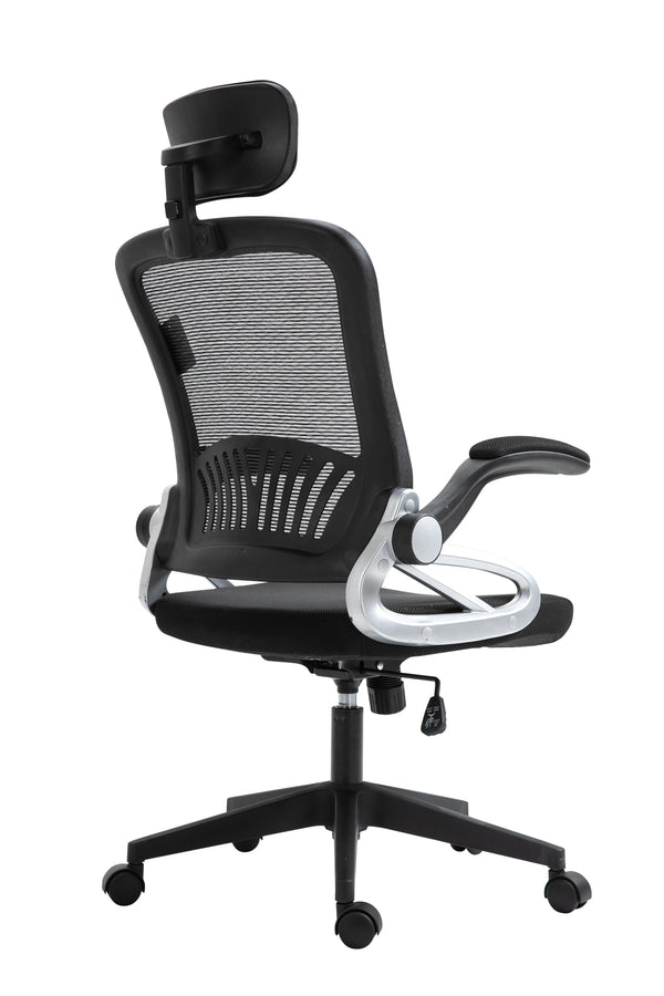 Mesh High Back Extra Padded Swivel Office Chair with Head Support & Adjustable Arms, Black - daals