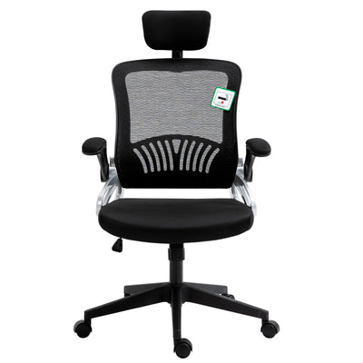 Mesh High Back Extra Padded Swivel Office Chair with Head Support & Adjustable Arms, Black