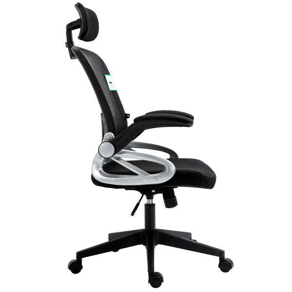 Mesh High Back Extra Padded Swivel Office Chair with Head Support & Adjustable Arms, Black - daals