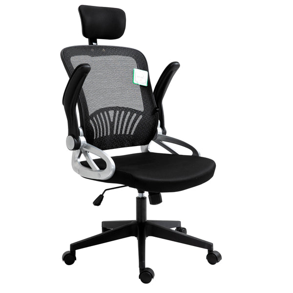 Mesh High Back Extra Padded Swivel Office Chair with Head Support & Adjustable Arms, Black - daals