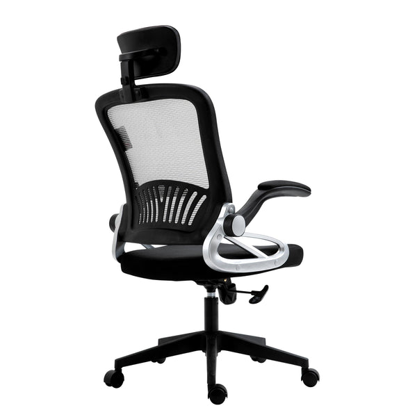 Mesh High Back Extra Padded Swivel Office Chair with Head Support & Adjustable Arms, Grey - daals