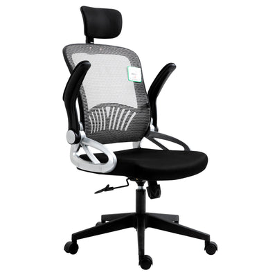 Mesh High Back Extra Padded Swivel Office Chair with Head Support & Adjustable Arms, Gray
