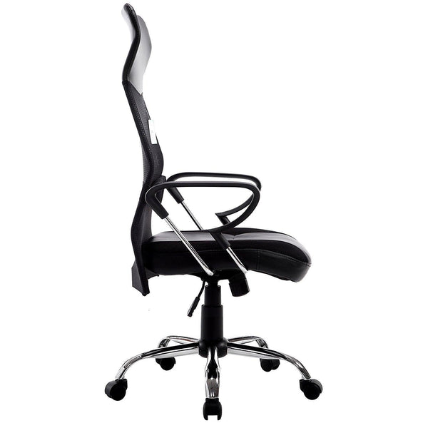 Sleek Design High Back Mesh Fabric Swivel Office Chair with Chrome Base, MO57 Black - daals