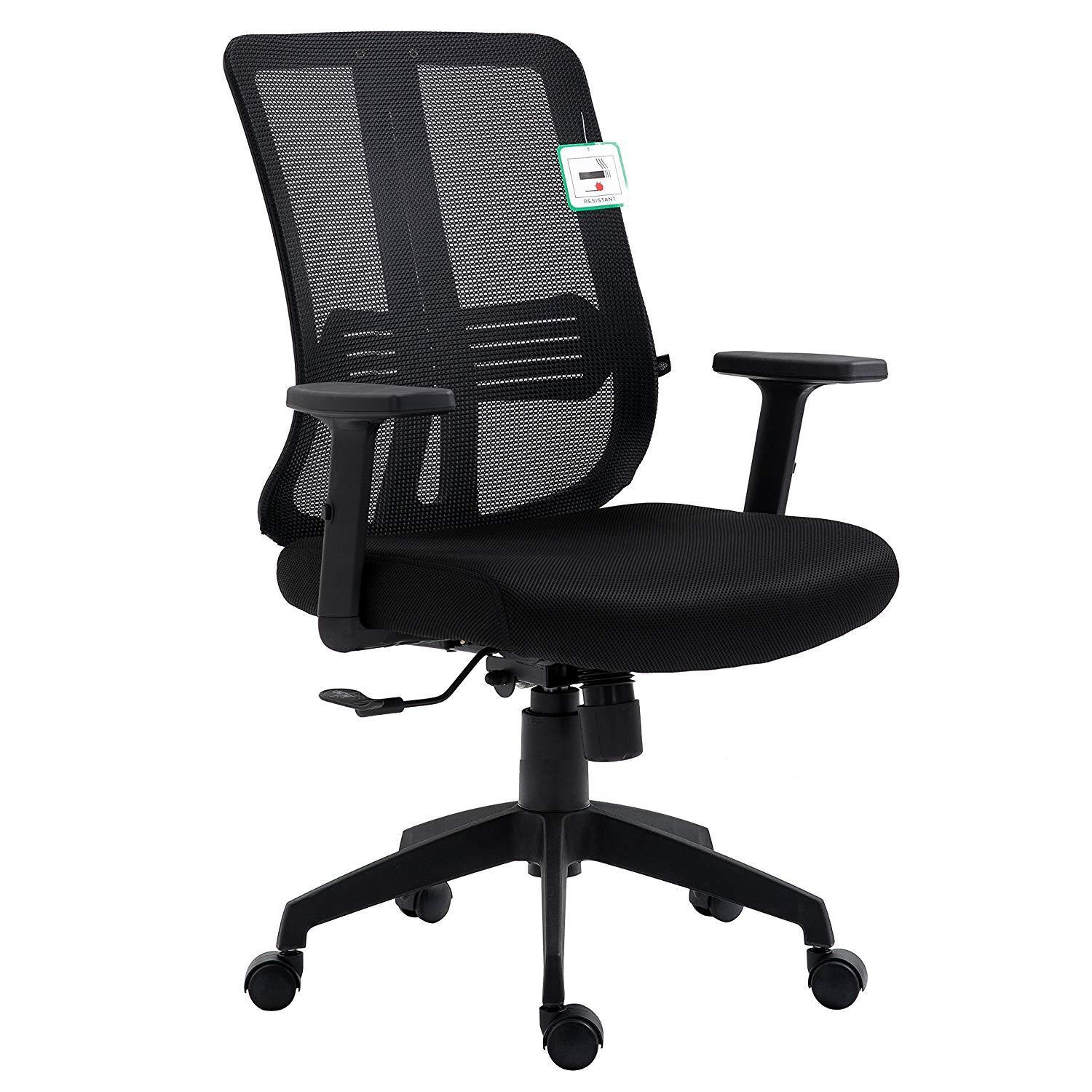 Black Mesh Medium Back Executive Office Chair Swivel Desk Chair with Synchro-Tilt, Adjustable Armrests