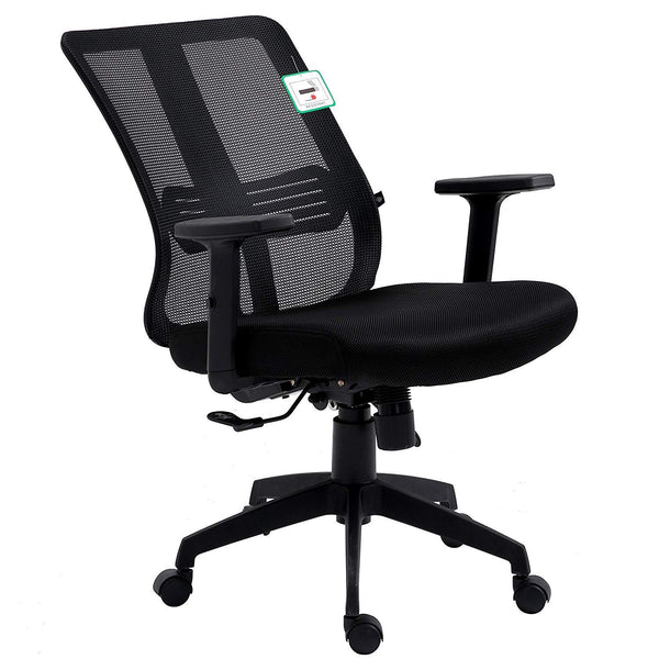 Black Mesh Medium Back Executive Office Chair Swivel Desk Chair with Synchro-Tilt, Adjustable Armrests - daals