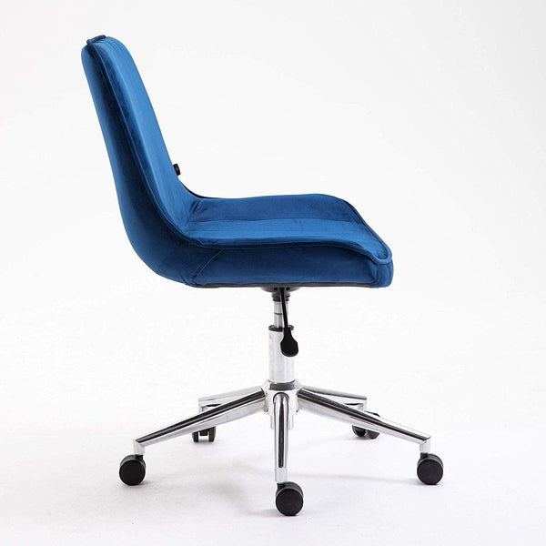 Cherry Tree Furniture Cala Sapphire Blue Colour Velvet Fabric Desk Chair Swivel Chair with Chrome Base - daals