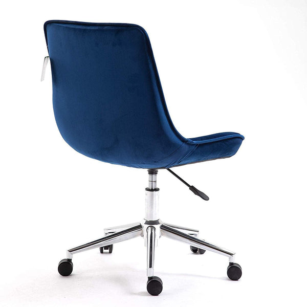 Cherry Tree Furniture Cala Sapphire Blue Colour Velvet Fabric Desk Chair Swivel Chair with Chrome Base - daals
