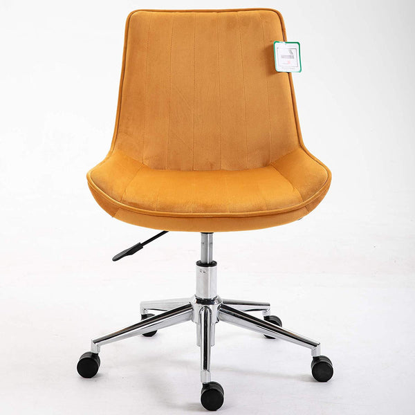Cherry Tree Furniture Cala Mustard Yellow Colour Velvet Fabric Desk Chair Swivel Chair with Chrome Base - daals