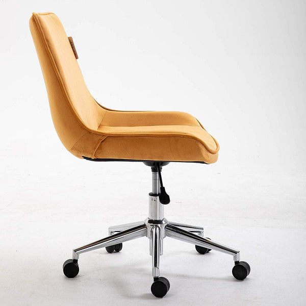 Cherry Tree Furniture Cala Mustard Yellow Colour Velvet Fabric Desk Chair Swivel Chair with Chrome Base - daals
