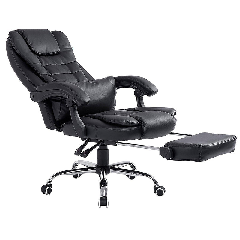 Luxury Extra Padded High Back Recline Faux Leather Relaxing Executive Chair With Footrest, MR34 Black - daals