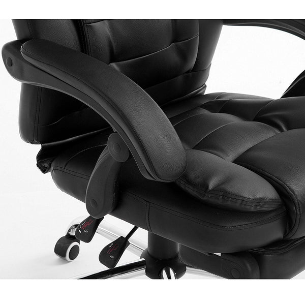 Luxury Extra Padded High Back Recline Faux Leather Relaxing Executive Chair With Footrest, MR34 Black - daals