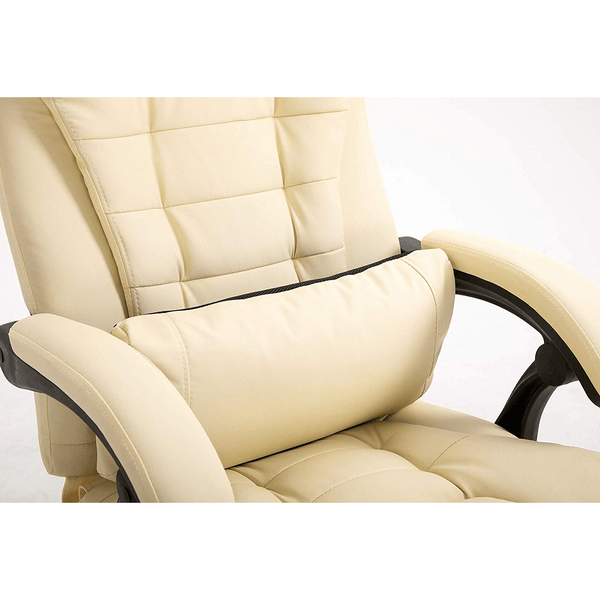 Executive Reclining Computer Desk Chair with Footrest, Headrest and Lumbar Cushion Support Furniture, MR34 Cream PU Leather - daals