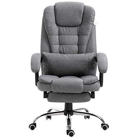Executive Reclining Computer Desk Chair with Footrest, Headrest and Lumbar Cushion Support Furniture, MR34 Grey Fabric - daals