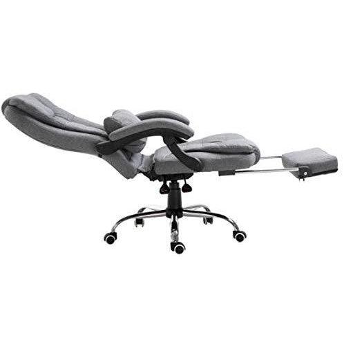 Executive Reclining Computer Desk Chair with Footrest, Headrest and Lumbar Cushion Support Furniture, MR34 Grey Fabric - daals
