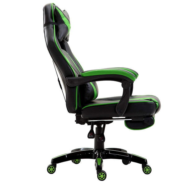 High Back Recliner Gaming Swivel Chair with Footrest & Adjustable Lumbar & Head Cushion, MR49 Black & Green - daals
